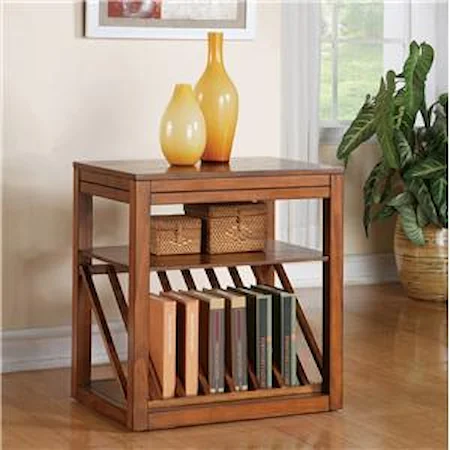 Casual Chairside End Table with Shelf, Tray, & Book Rack